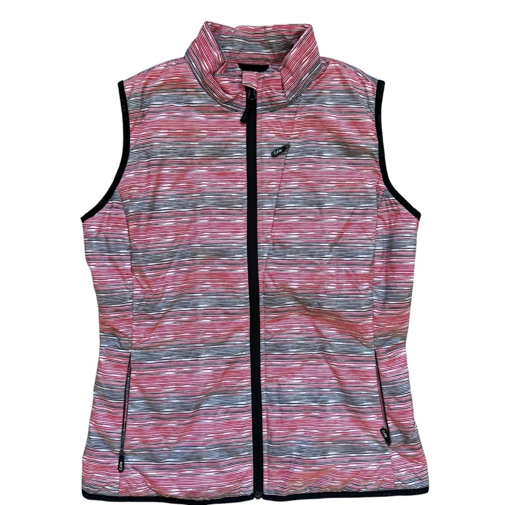 NVO Vest Full Zip Striped Red White Black Golf Vest Zip Pockets Women’s Medium